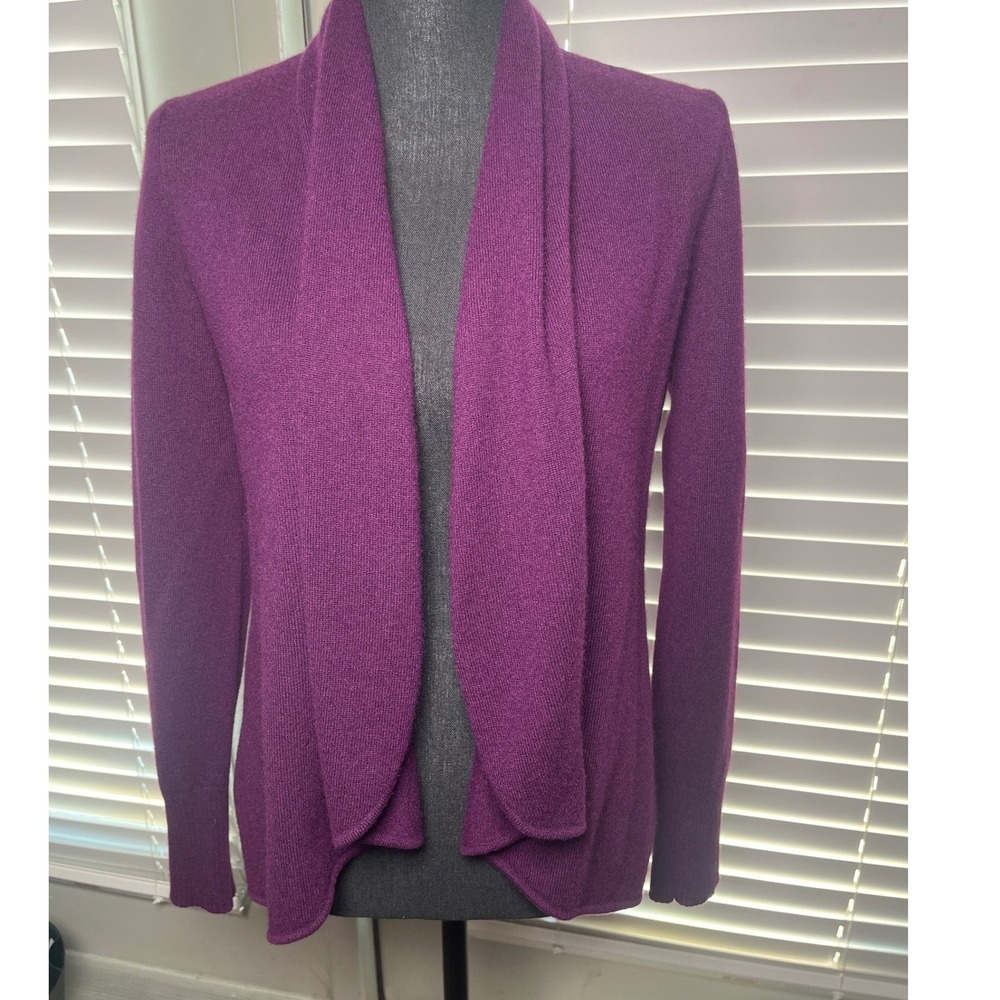Saks Fifth Avenue 100% Cashmere Open Front Cardigan Womens S Purple Draped
